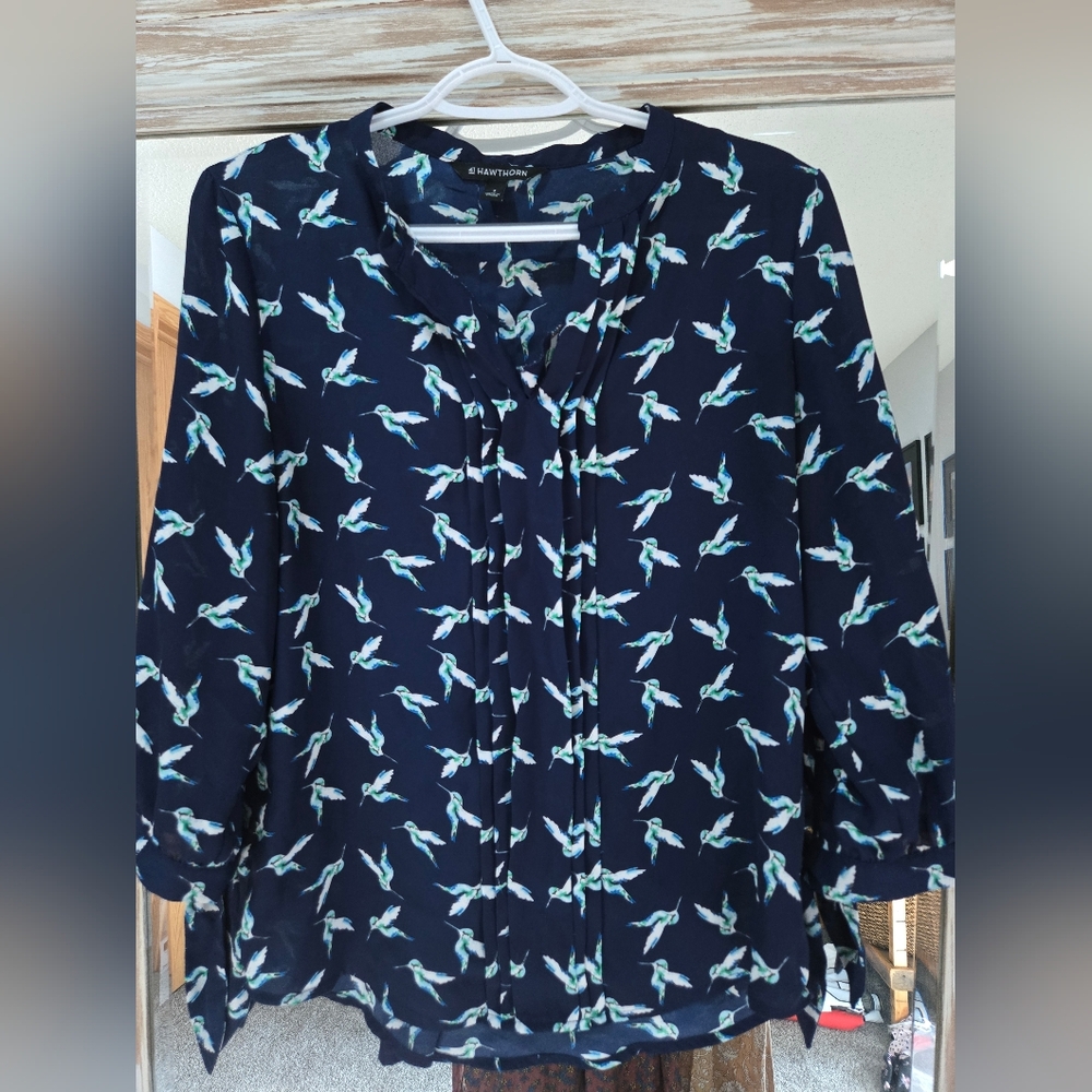 41 Hawthorn Navy Bird Print Blouse - Picture 2 of 4